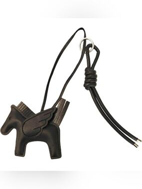 Minimalist All-Black Winged Horse Leather Bag Charm Accessory for Keys or Bag